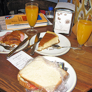 Sandwiches and juice in coffee shop