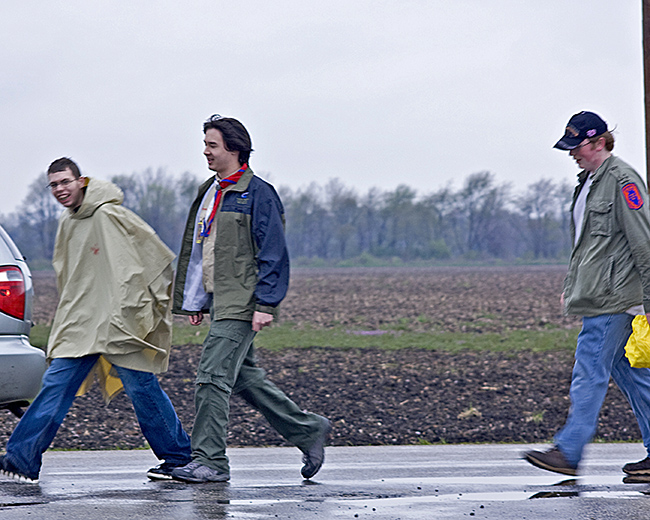 Blake, Sebastian, and Dakota hiking the Lincoln Trek, at the end