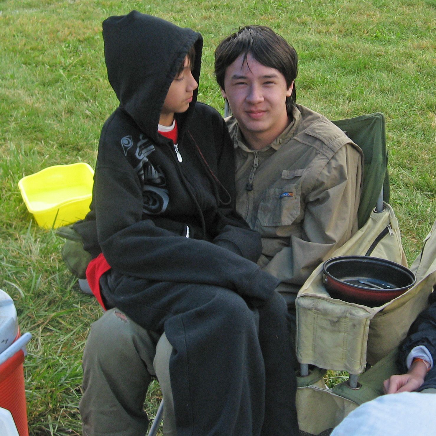 Arthur in Sebastian's lap on a chilly morning